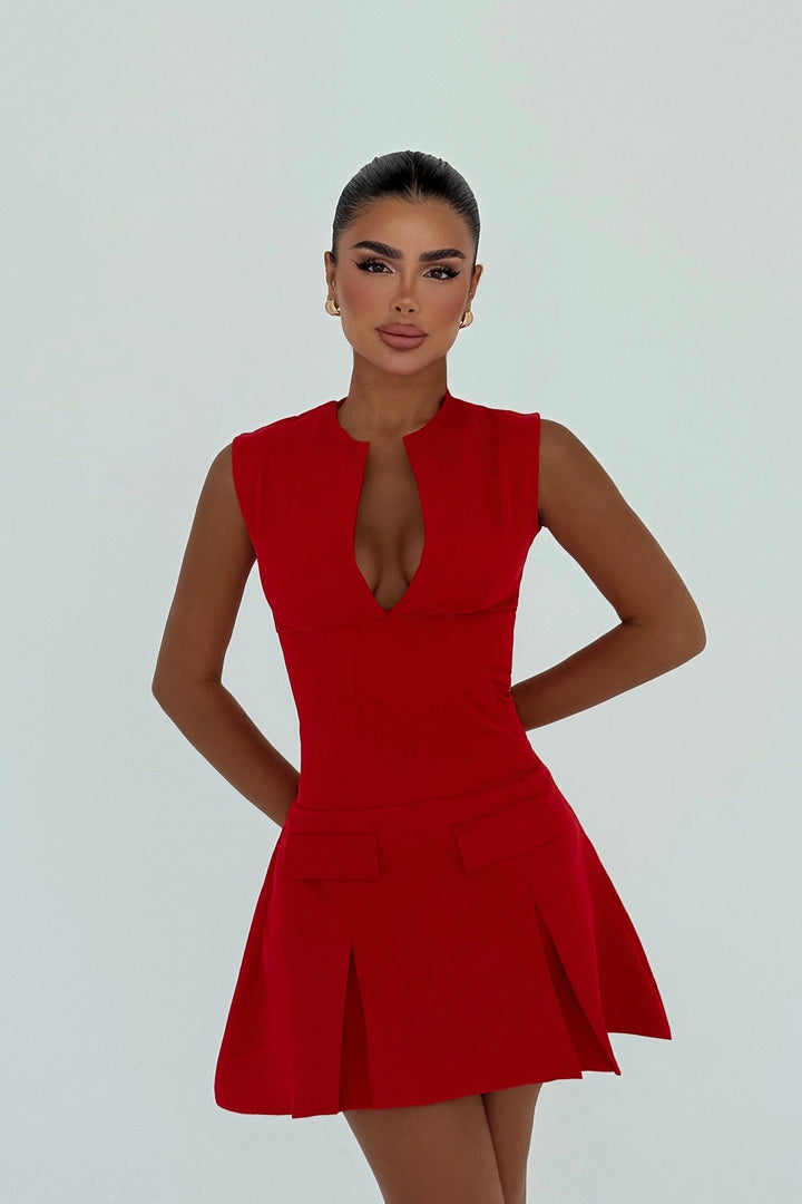 EYY Women Red Pocket Detail Mini Dress - Galátsi