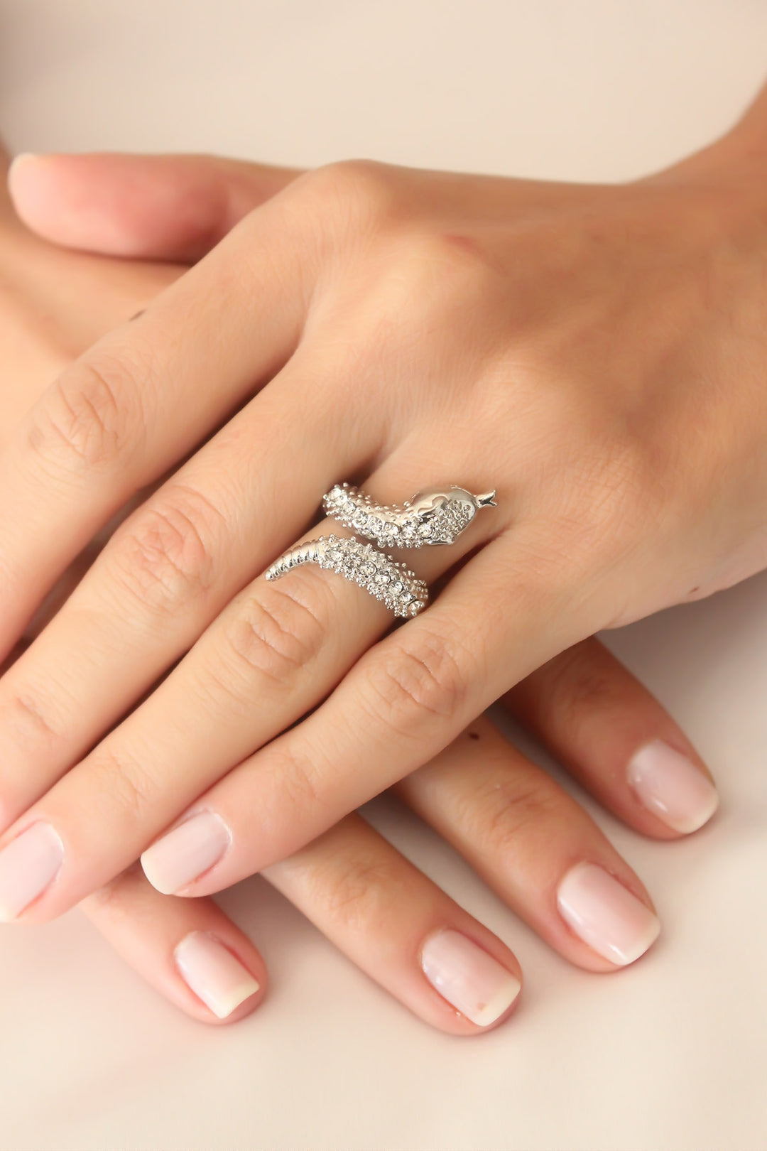 EBJ Silver Color Zircon Stone Adjustable Women Snake Ring - Middletown