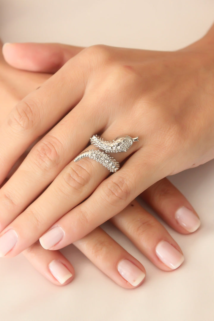 EBJ Silver Color Zircon Stone Adjustable Women Snake Ring - Middletown
