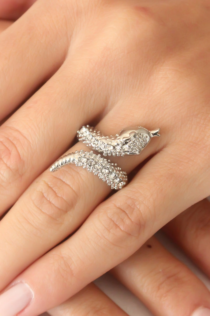 EBJ Silver Color Zircon Stone Adjustable Women Snake Ring - Middletown