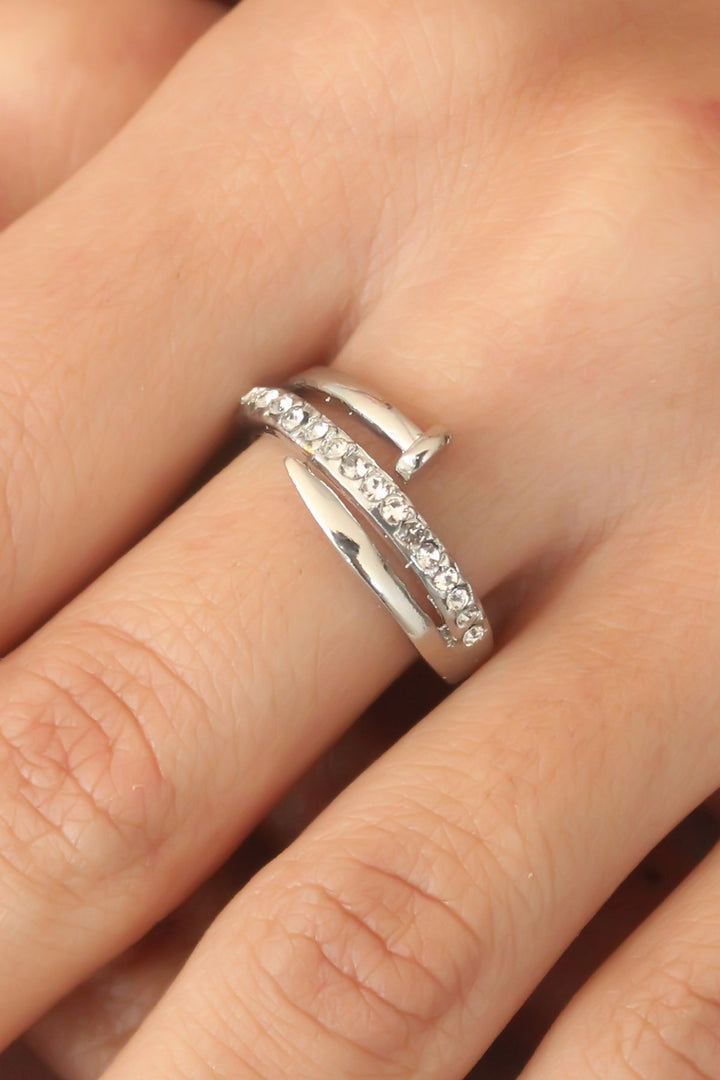 EBJ Silver Color Stone Nail Adjustable Women's Ring - Tulancingo