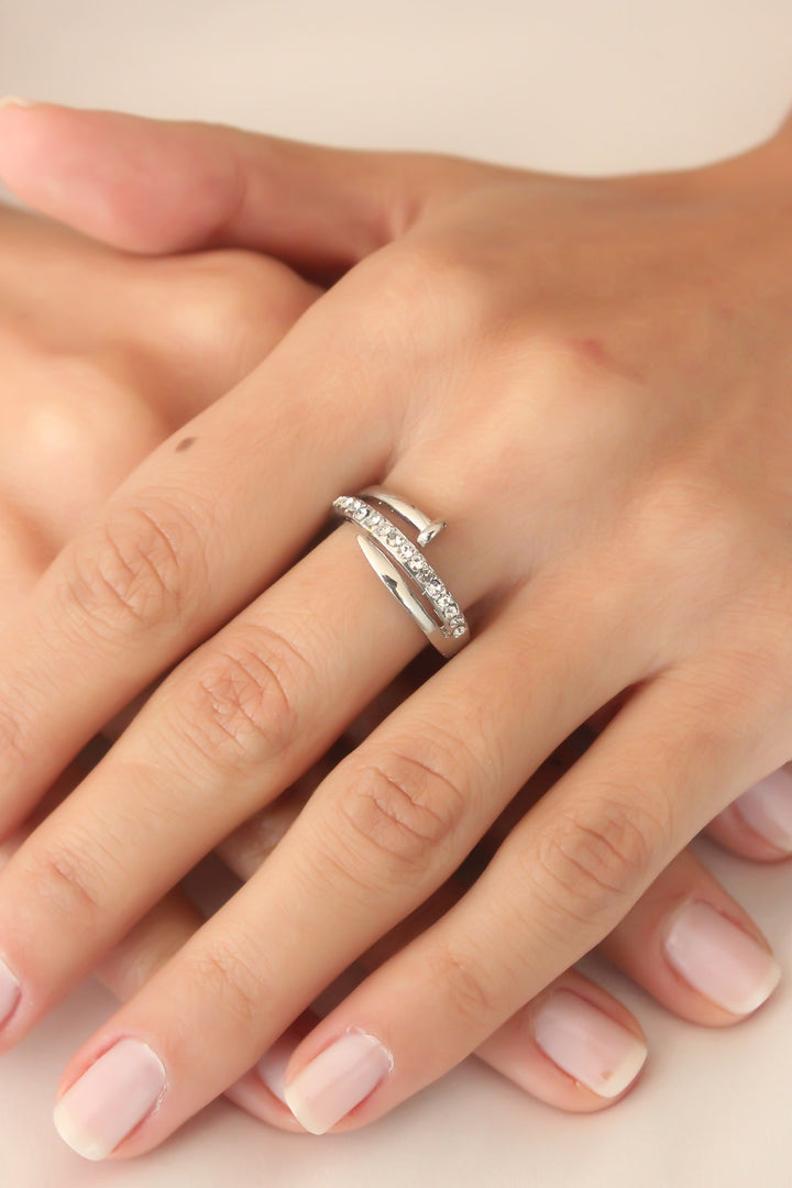EBJ Silver Color Stone Nail Adjustable Women's Ring - Tulancingo