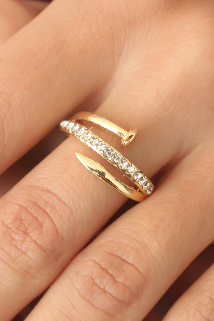 EBJ Gold Color Stone Nail Adjustable Women's Ring - Hanover Park