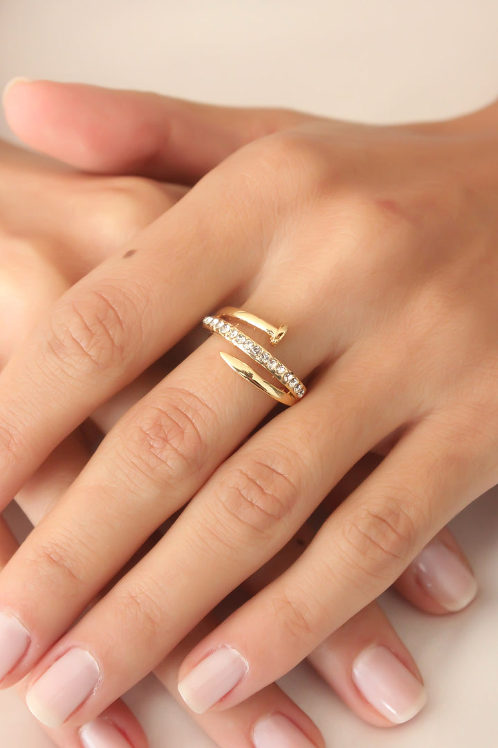 EBJ Gold Color Stone Nail Adjustable Women's Ring - Hanover Park