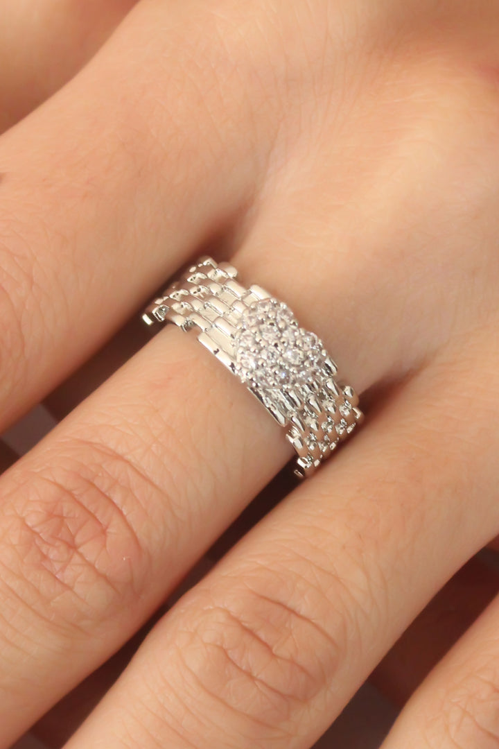 EBJ Silver Color Zircon Stone Heart Adjustable Women's Ring - Mazarrón