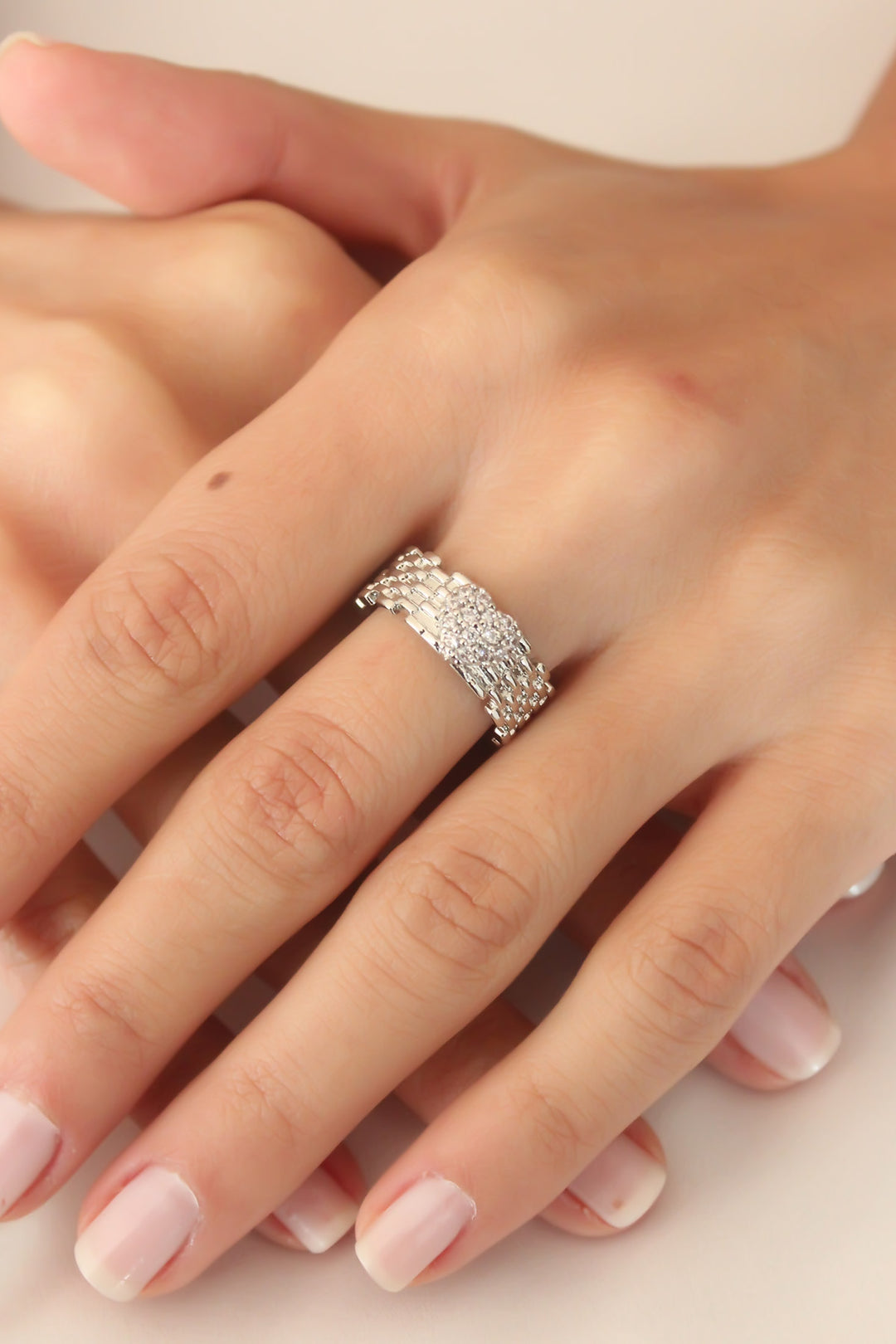 EBJ Silver Color Zircon Stone Heart Adjustable Women's Ring - Mazarrón