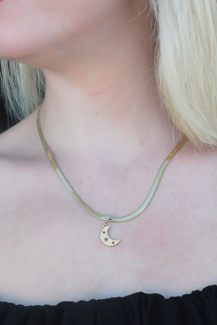 EBJ 316L Stainless Steel Gold Color Italian Chain Crescent Moon Model Women's Necklace - St. Louis