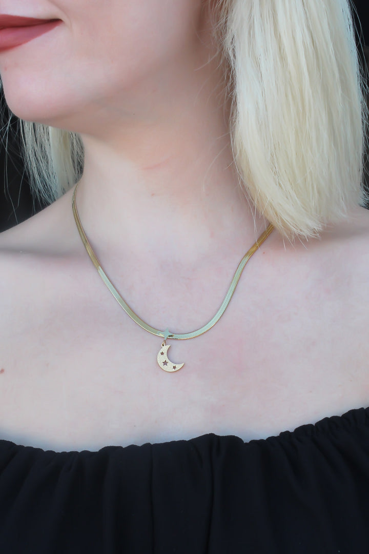 EBJ 316L Stainless Steel Gold Color Italian Chain Crescent Moon Model Women's Necklace - St. Louis