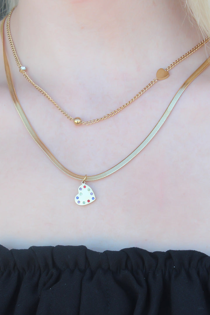 EBJ 316L Stainless Steel Gold Color Italian Chain Stone Heart Model Women's Necklace - Montélimar