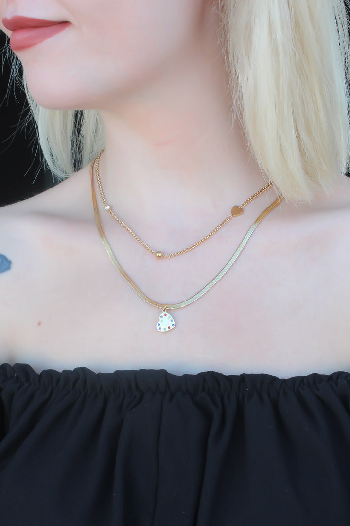 EBJ 316L Stainless Steel Gold Color Italian Chain Stone Heart Model Women's Necklace - Montélimar