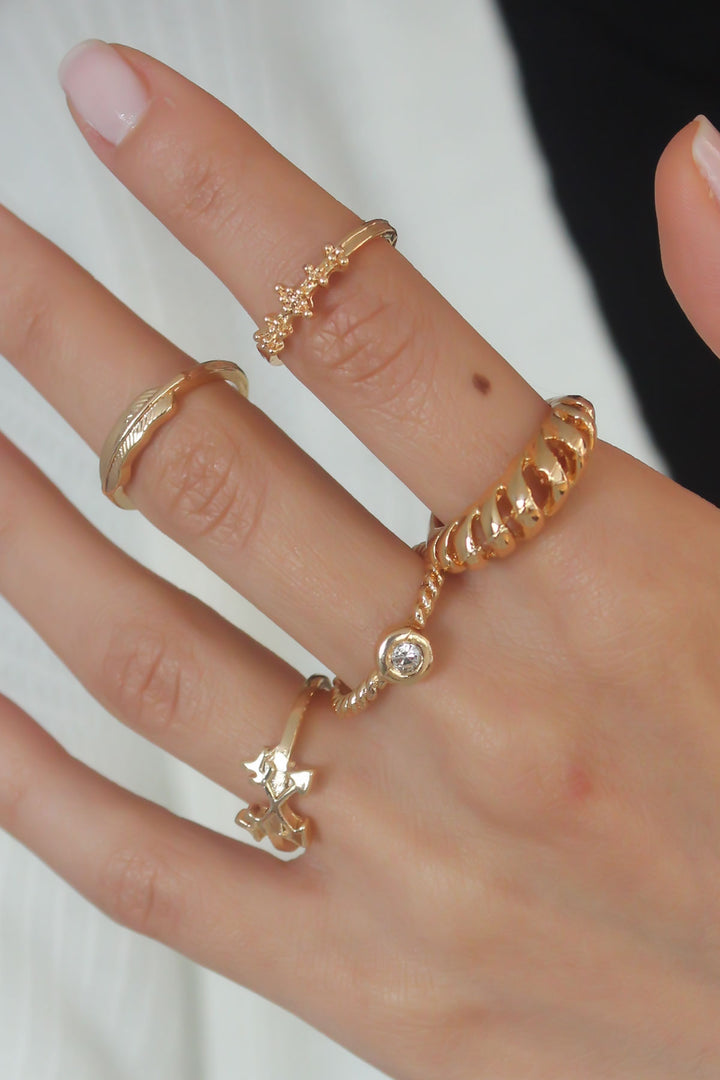EBJ Gold Color Spiral Zircon Stone Detail Women's Ring Combination - Guaymas