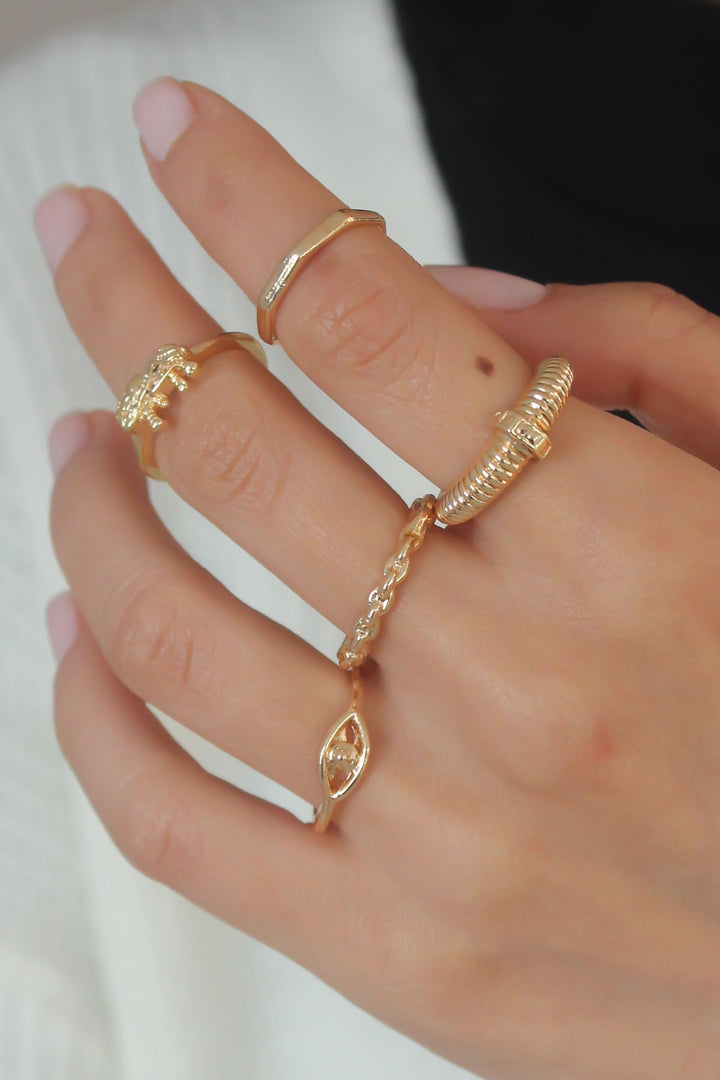 EBJ Gold Color Chain Model Women's Ring Combination - La Roche-sur-Yon