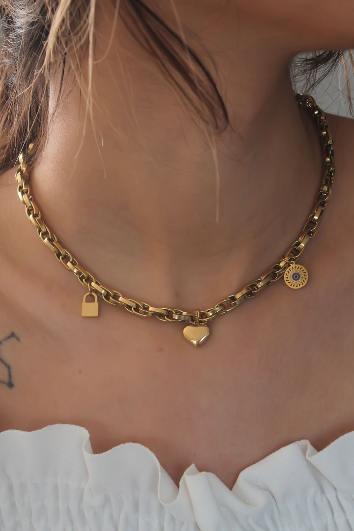 EBJ Steel Gold Color Thick Chain Model Heart Figure Women's Necklace - Simferopol