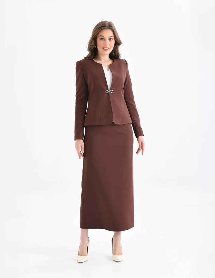 NDL Women Brown Women's Suit with Pencil Skirt - Swords