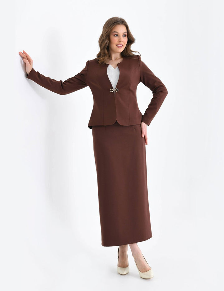 NDL Women Brown Women's Suit with Pencil Skirt - Swords
