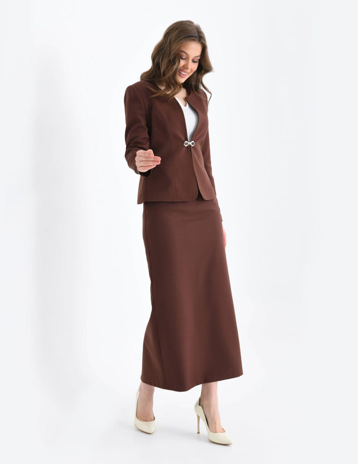 NDL Women Brown Women's Suit with Pencil Skirt - Swords