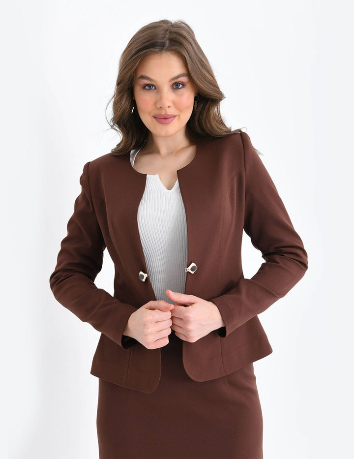 NDL Women Brown Women's Suit with Pencil Skirt - Swords