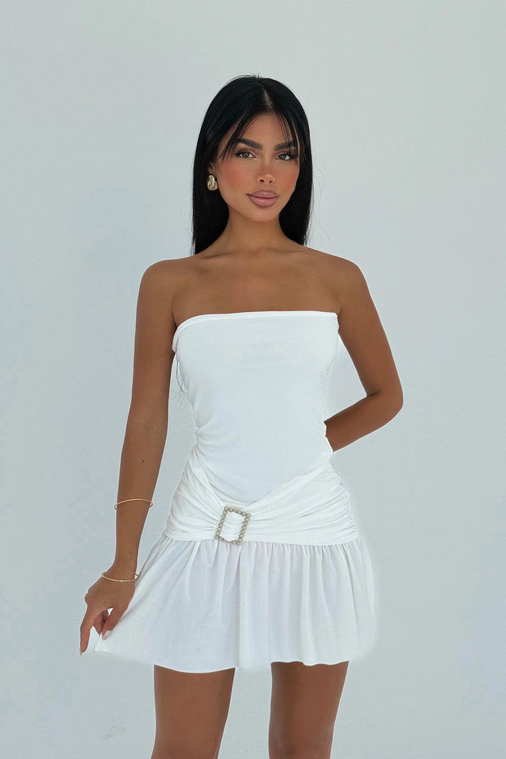 EYY Women Beyaz Jody Mini Elbise Taş Aksesuarlı - Valdosta