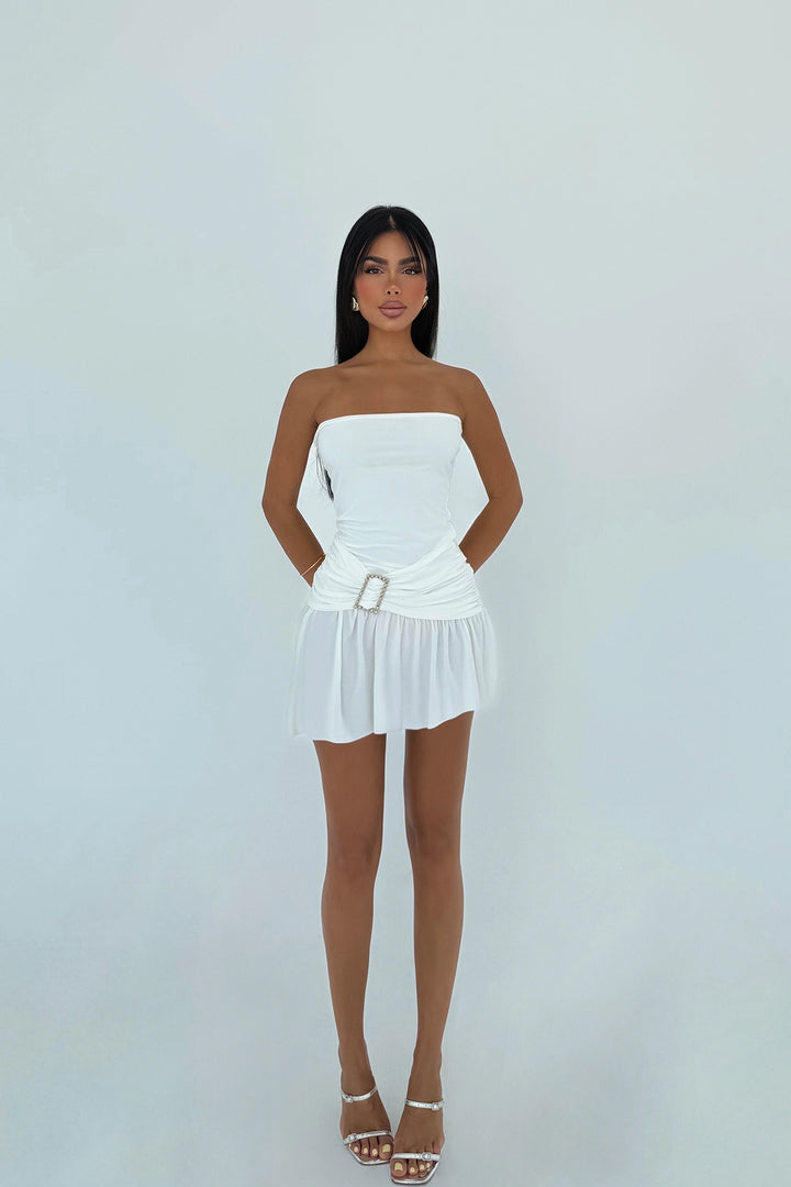 EYY Women Beyaz Jody Mini Elbise Taş Aksesuarlı - Valdosta