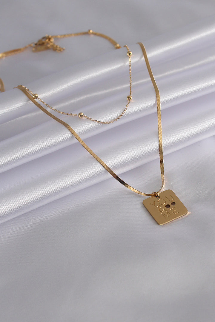 EBJ 316L Steel Gold Color Italian Chain 'You & Me' Processing Women's Necklace - Rincón de la Victoria
