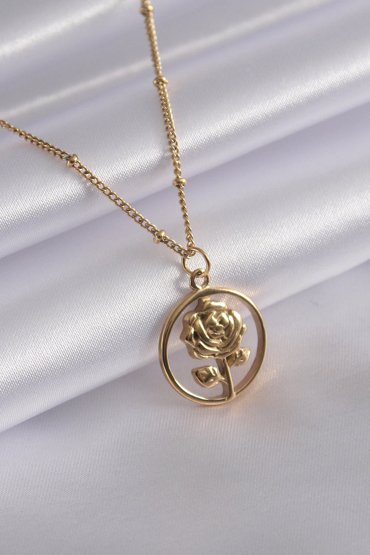 EBJ 316L Steel Gold Color Rose Figure Women's Necklace - Coral Springs