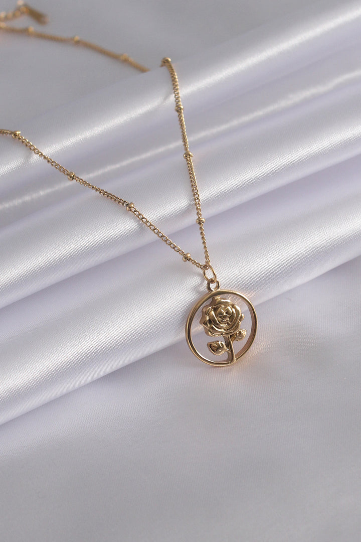 EBJ 316L Steel Gold Color Rose Figure Women's Necklace - Coral Springs