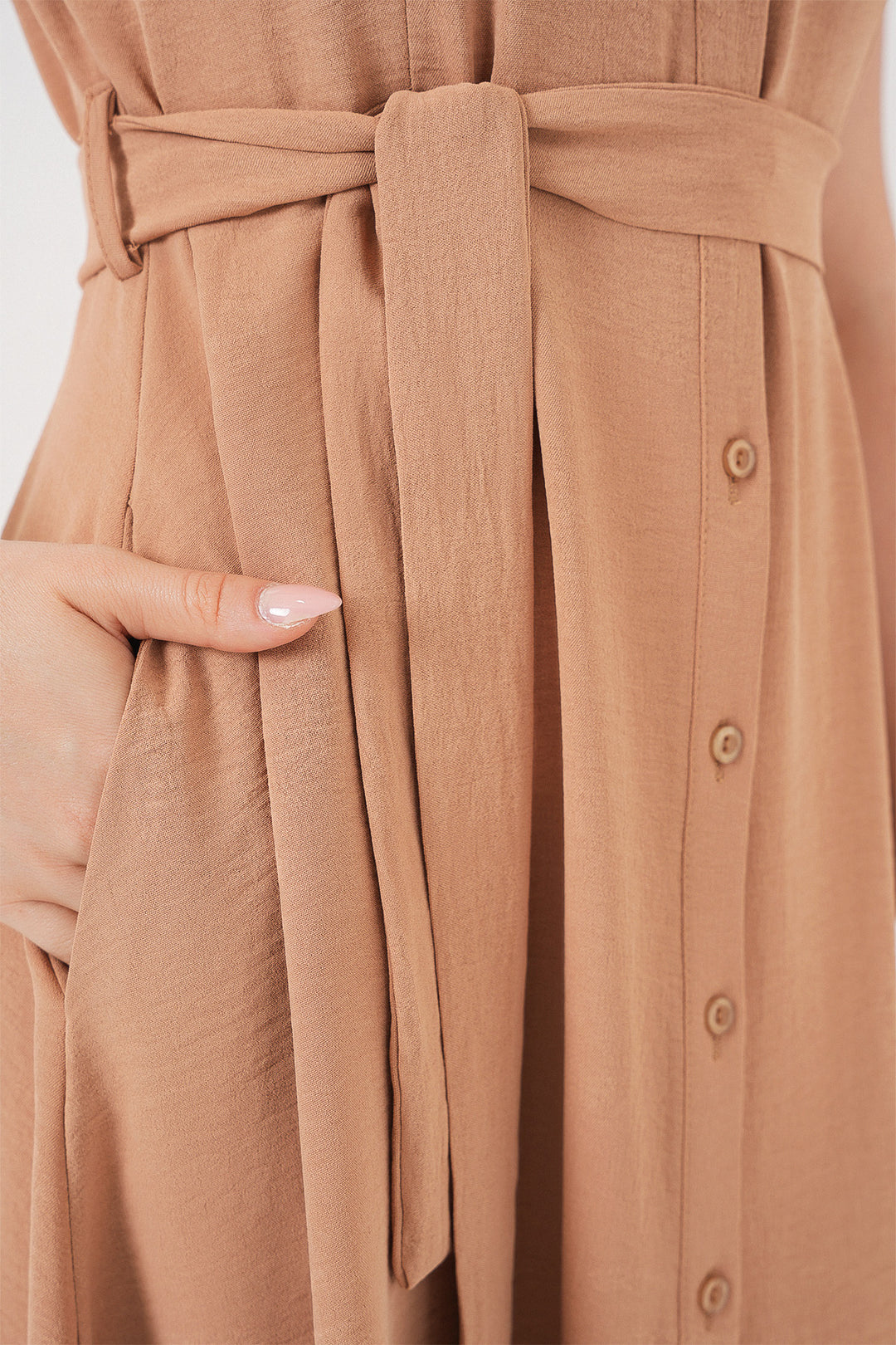 BGD Women Buttoned Belted Dress - Biscuit - Torrevieja