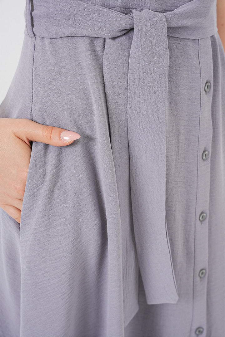 BGD Women Buttoned Belted Dress - Gray - Filderstadt
