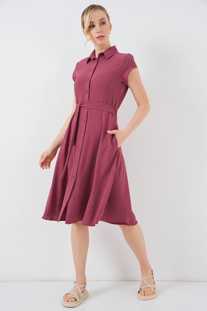 BGD Women Buttoned Belted Dress - Rose Pink - Harlow