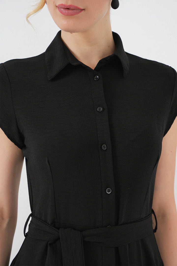 BGD Women Buttoned Belted Dress - Black - Šiauliai