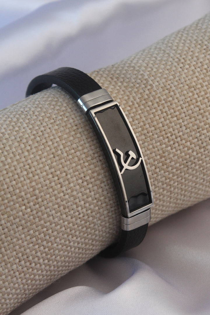 EBJ Black Metal Hammer Sickle Model Black Leather Men's Bracelet - Heerhugowaard