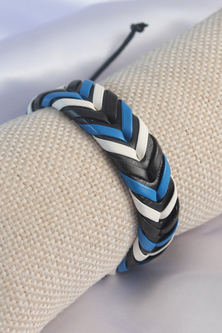 EBJ Blue White Color Black Leather String Men's Bracelet - Koblenz