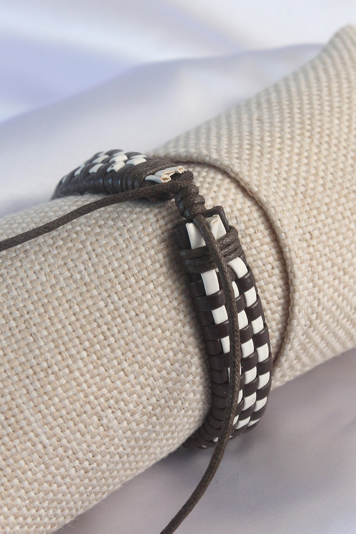 EBJ Brown White Checkered Pattern String Men's Bracelet - Perugia