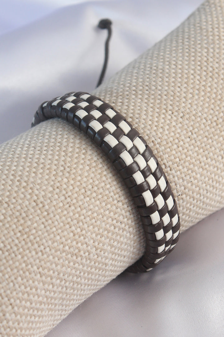EBJ Brown White Checkered Pattern String Men's Bracelet - Perugia