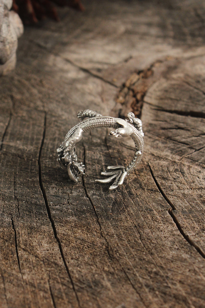 EBJ Antique Silver Color Dragon Model Adjustable Men's Ring - Murray