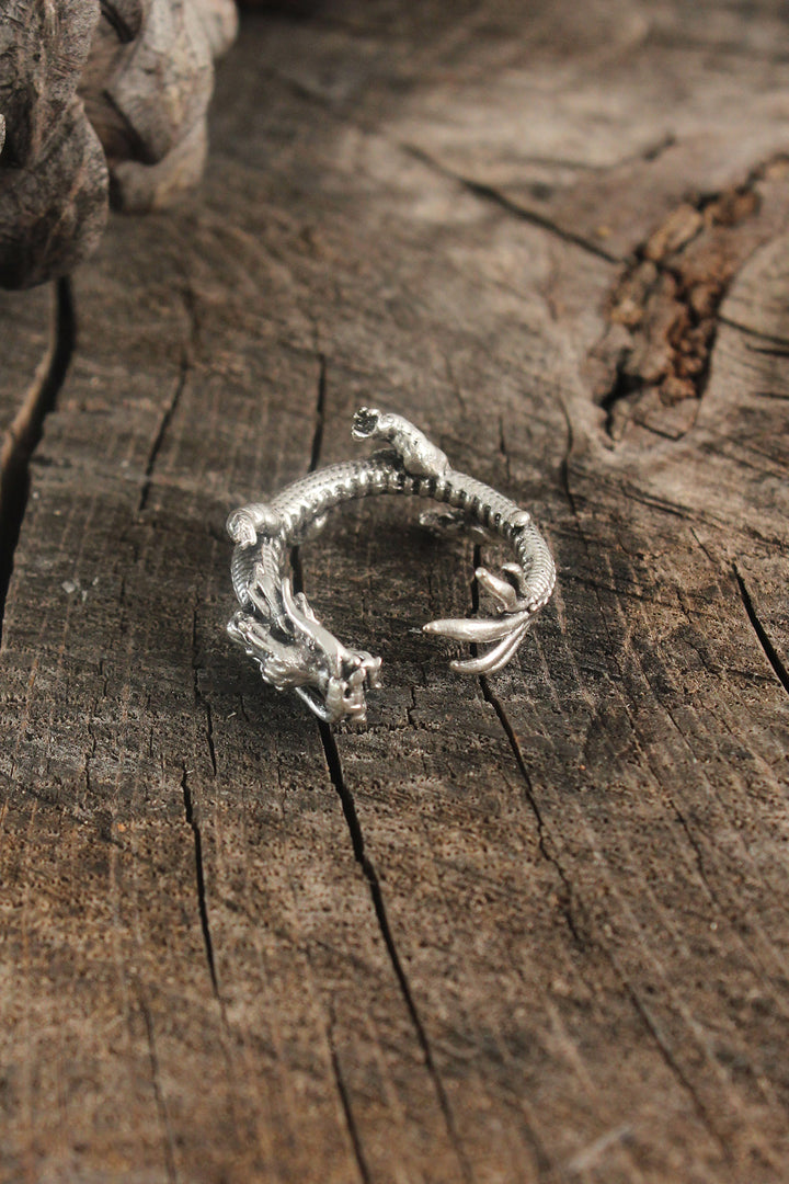 EBJ Antique Silver Color Dragon Model Adjustable Men's Ring - Murray