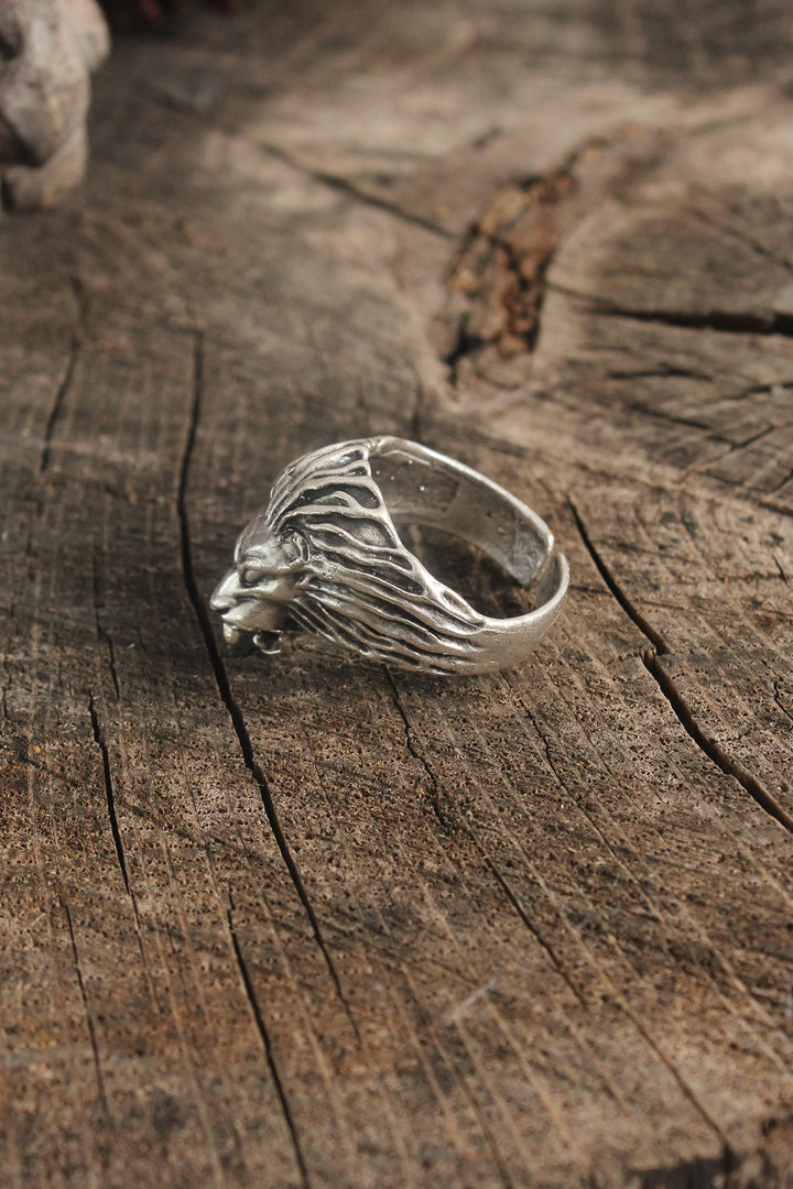 EBJ Antique Silver Color Lion Model Adjustable Men's Ring - Cannes