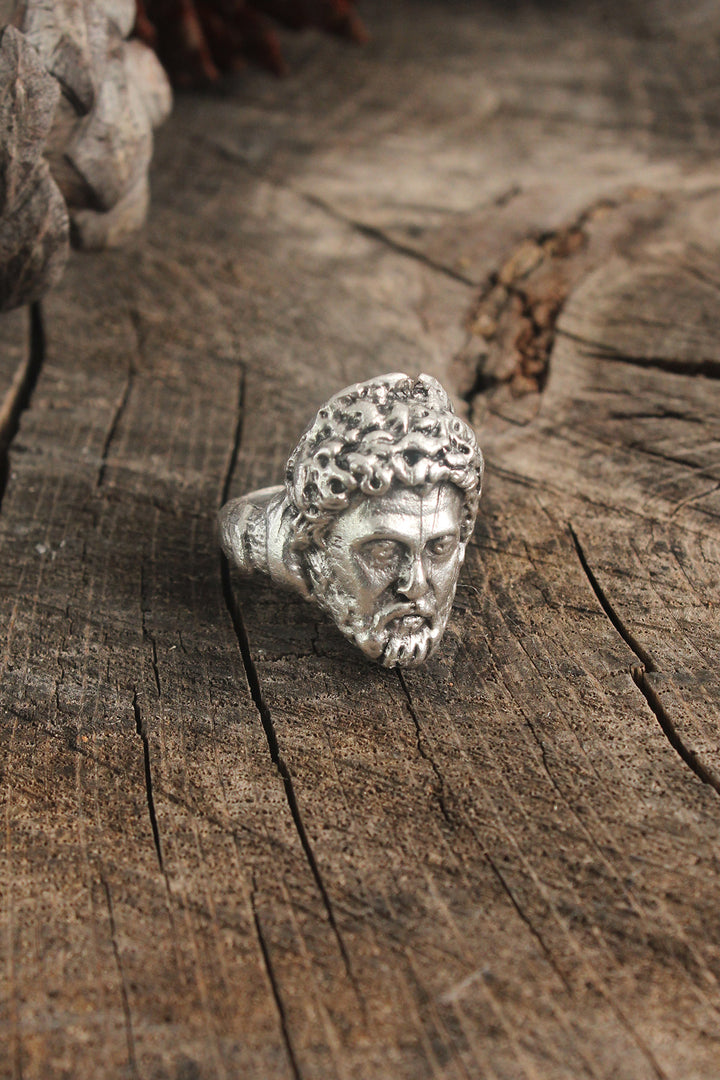 EBJ Ancient Silver Color Socrates Face Model Adjustable Men's Ring - Santa Catarina Otzolotepec