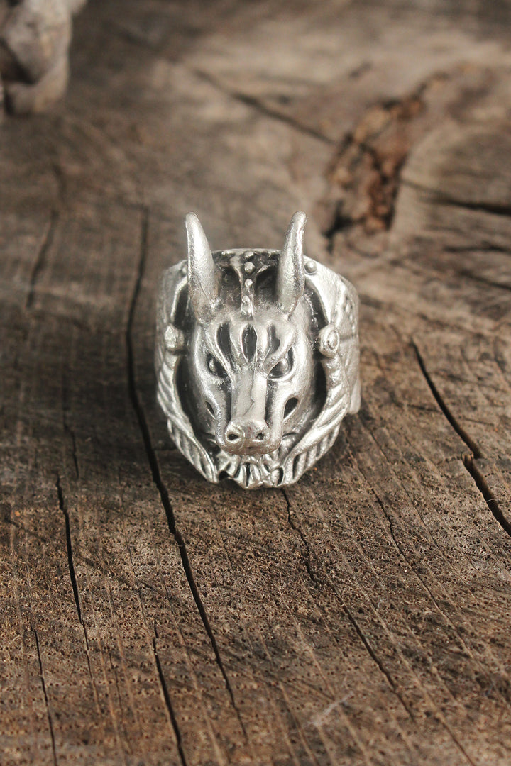 EBJ Ancient Silver Color Anubis Model Adjustable Men's Ring - Chelmsford