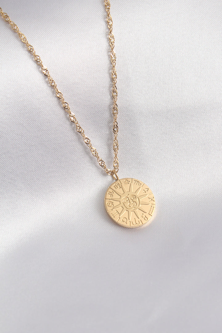 EBJ 316L Steel Gold Color Zodiac Processing Women's Necklace - Pueblo