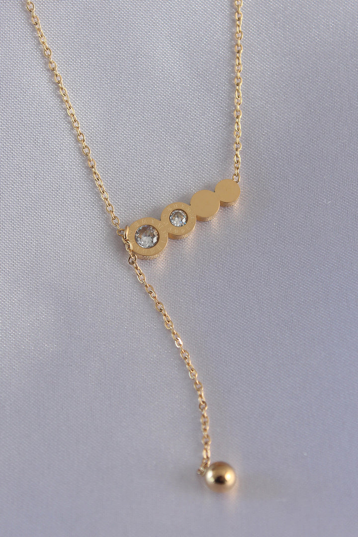 EBJ 316L Steel Gold Color Dangle Detail Zircon Stone Women's Necklace - Small Heath