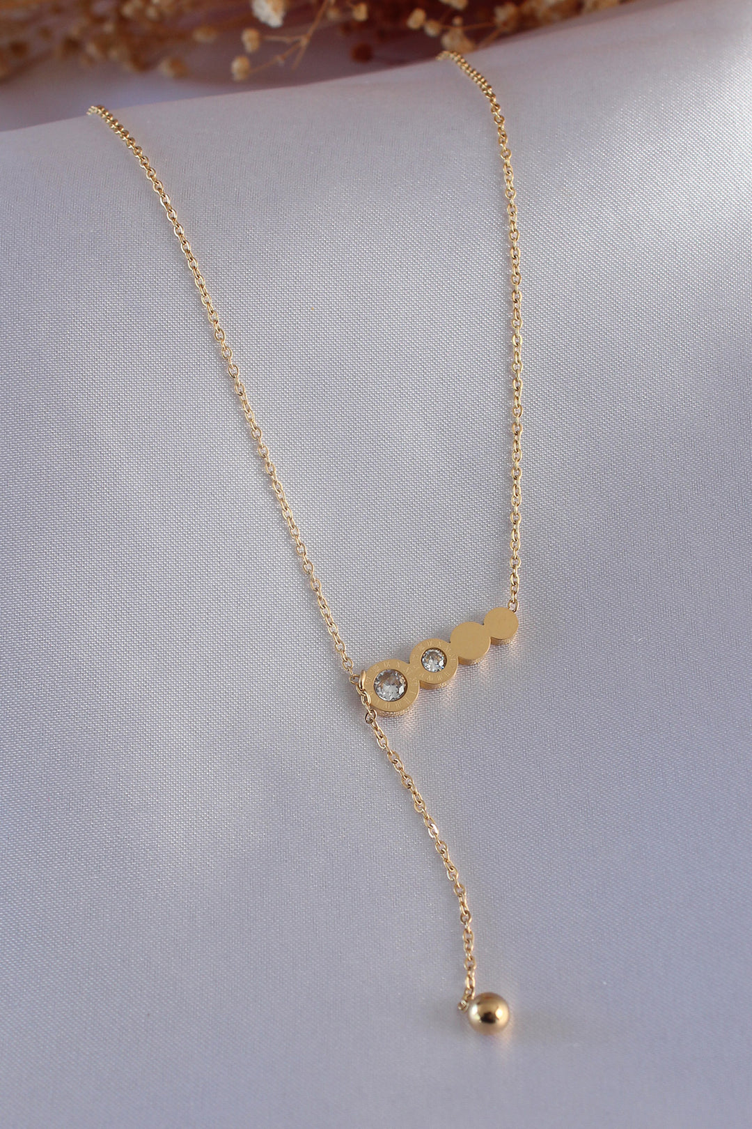 EBJ 316L Steel Gold Color Dangle Detail Zircon Stone Women's Necklace - Small Heath