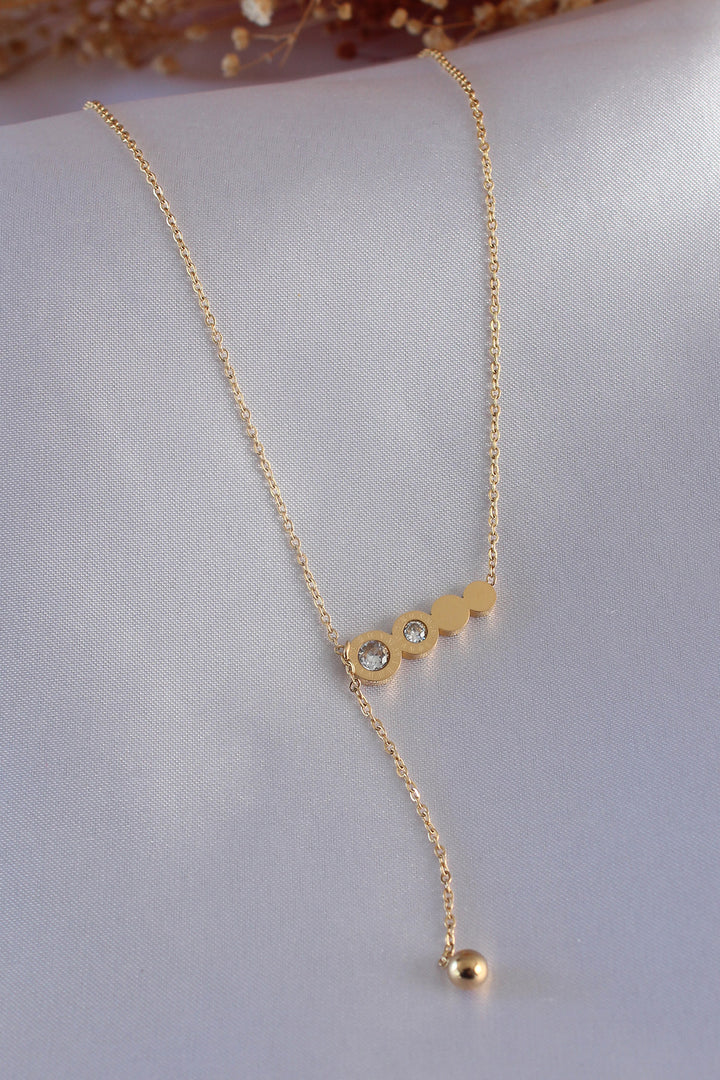 EBJ 316L Steel Gold Color Dangle Detail Zircon Stone Women's Necklace - Small Heath