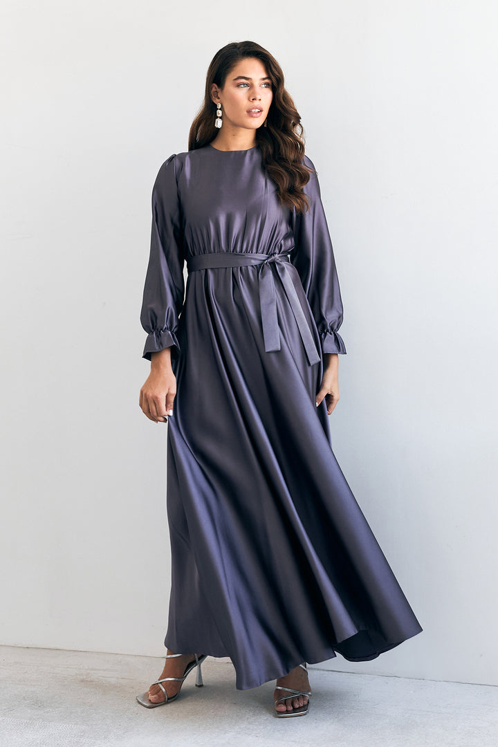 ZRF Women Liza Belted Satin Dress - Purple - Nancy