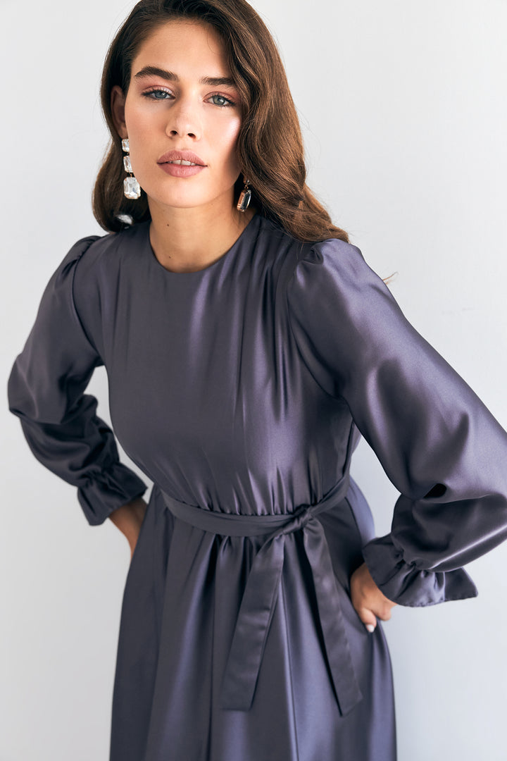 ZRF Women Liza Belted Satin Dress - Purple - Nancy