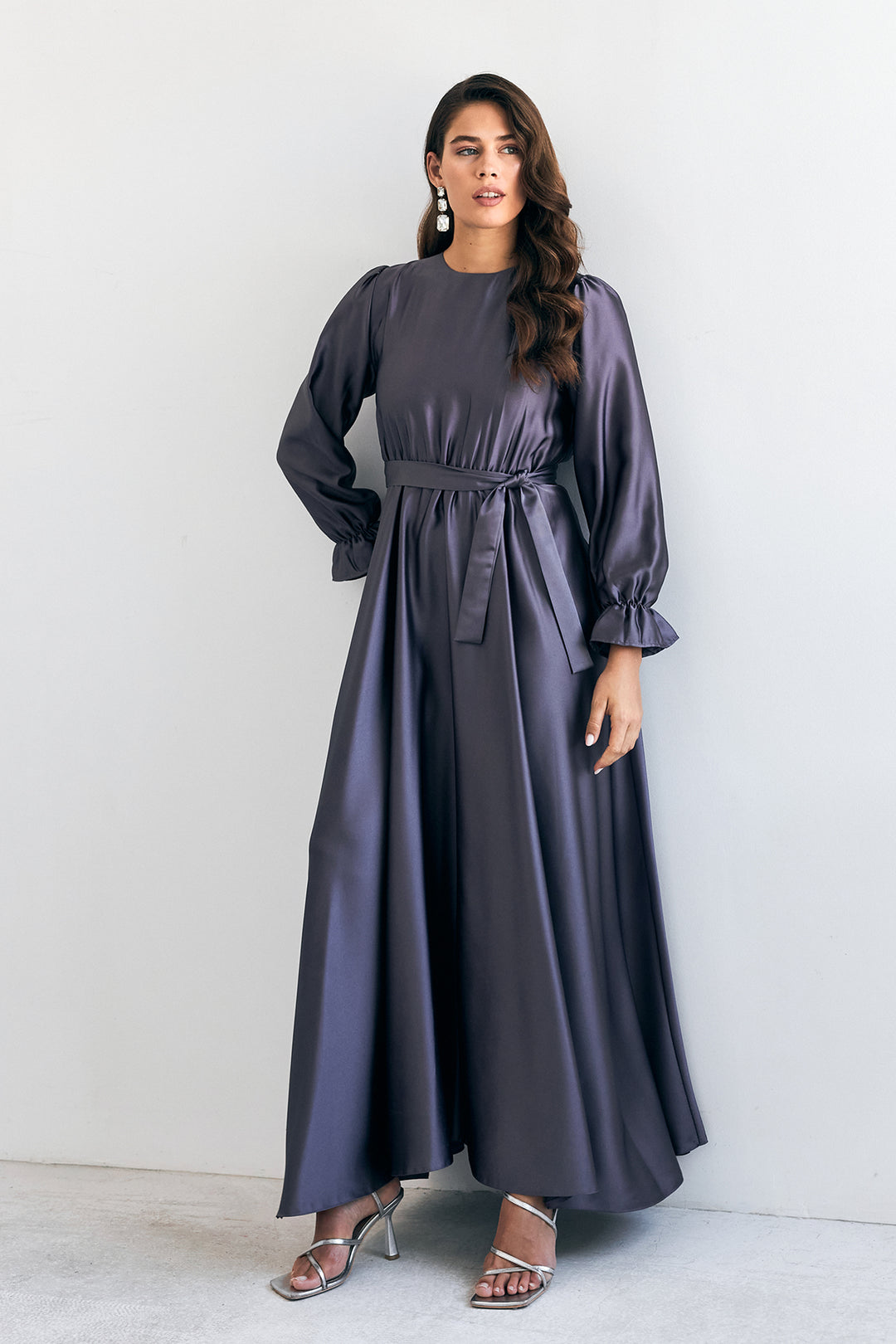 ZRF Women Liza Belted Satin Dress - Purple - Nancy