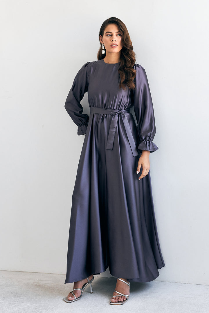 ZRF Women Liza Belted Satin Dress - Purple - Nancy