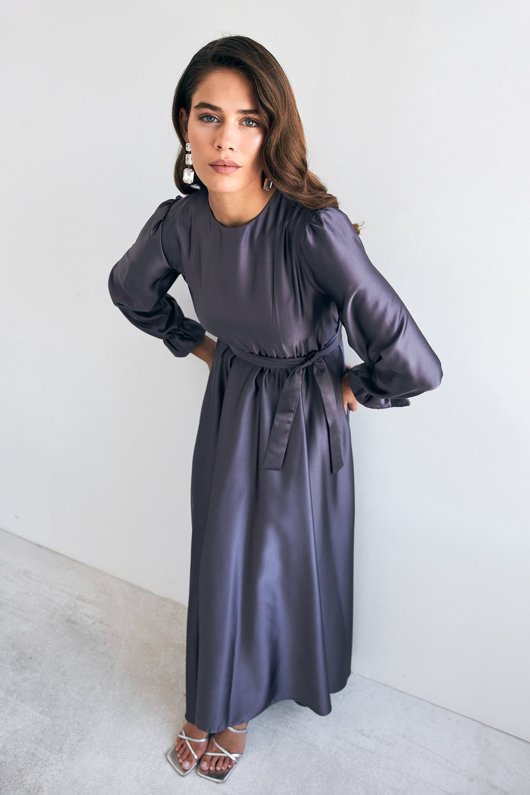 ZRF Women Liza Belted Satin Dress - Purple - Nancy