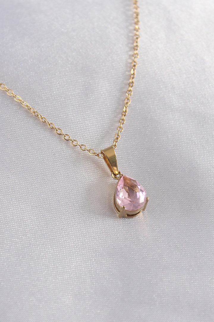 EBJ 316L Steel Gold Color Drop Model Crystal Stone Women's Necklace - Henrietta