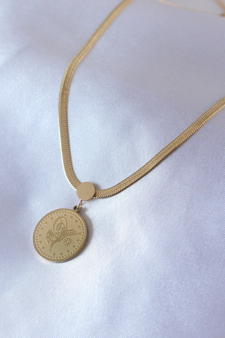 EBJ 316L Steel Gold Color Italian Chain Model Ottoman Tughra Model Women's Necklace - Lorain